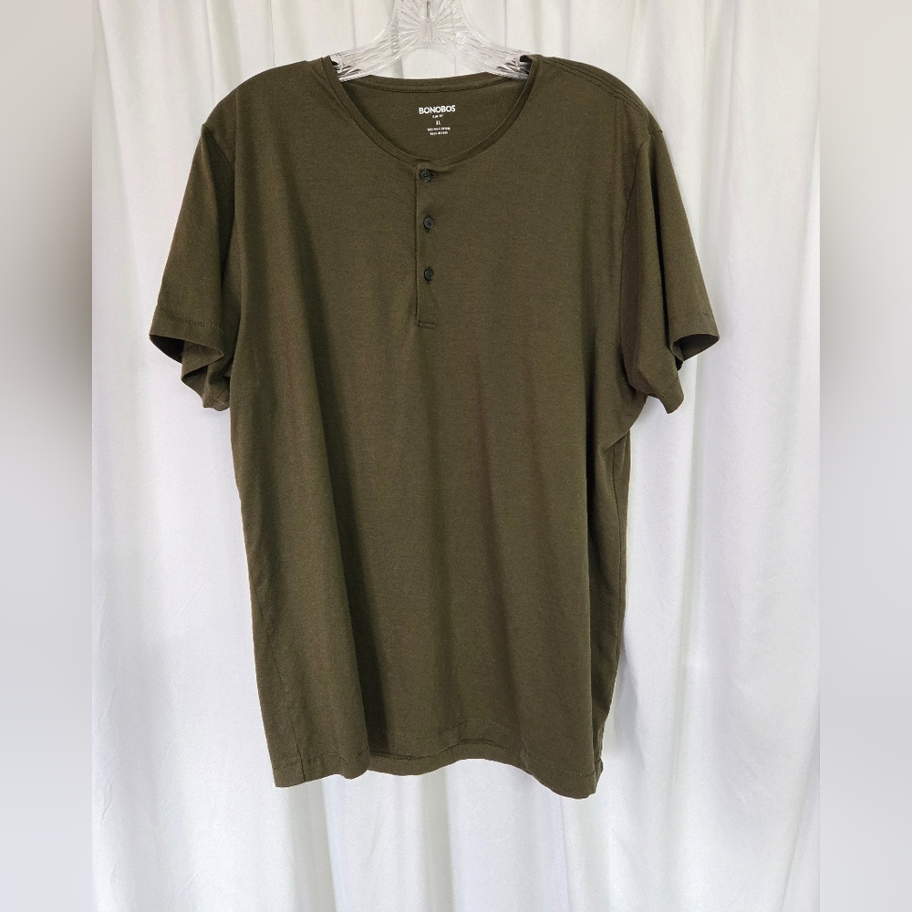 Bonobos Dark Olive Spring Short Henley Sleeve Tee Size XL